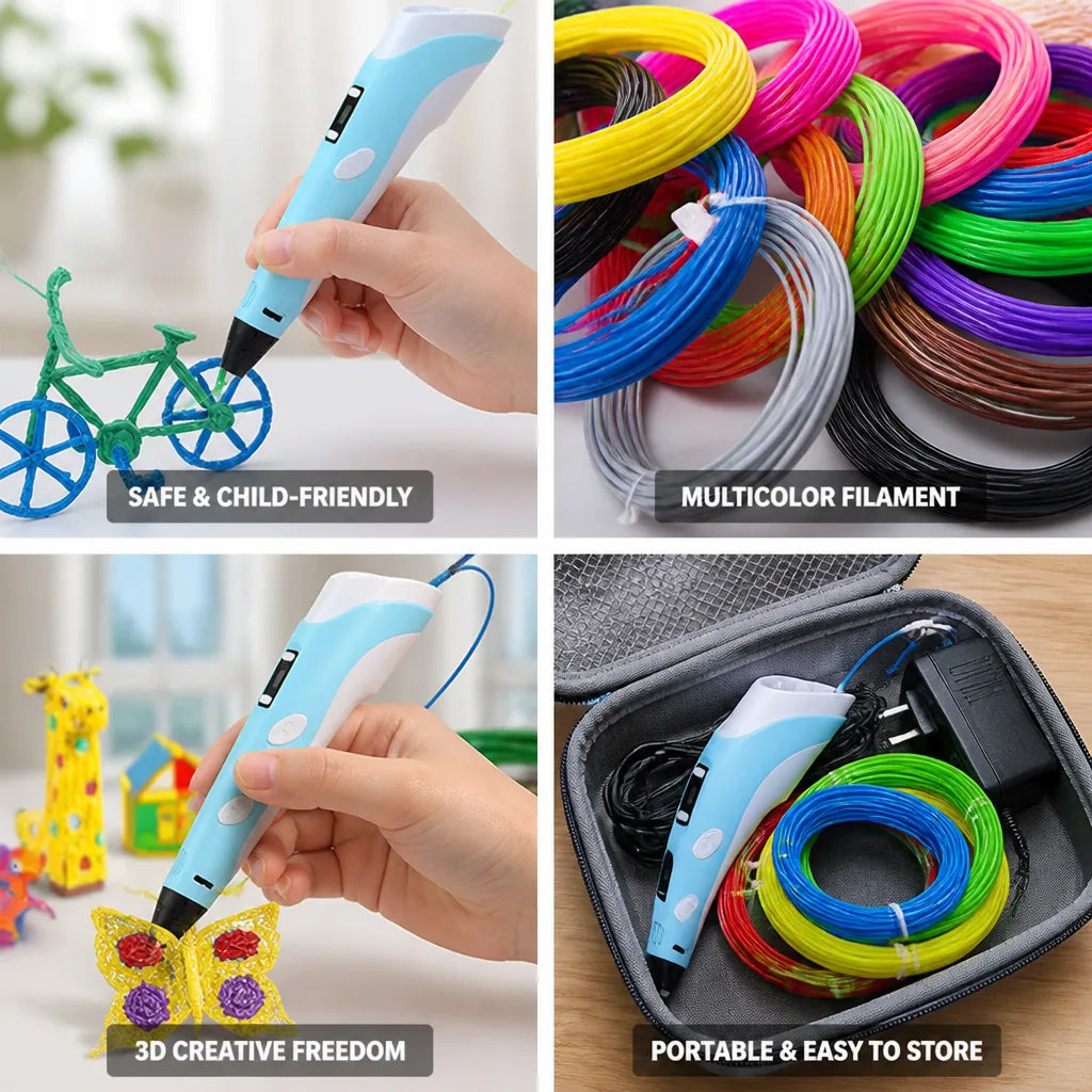 3D Drawing Pen Child-Safe Ergonomic Filament Set & Adapter