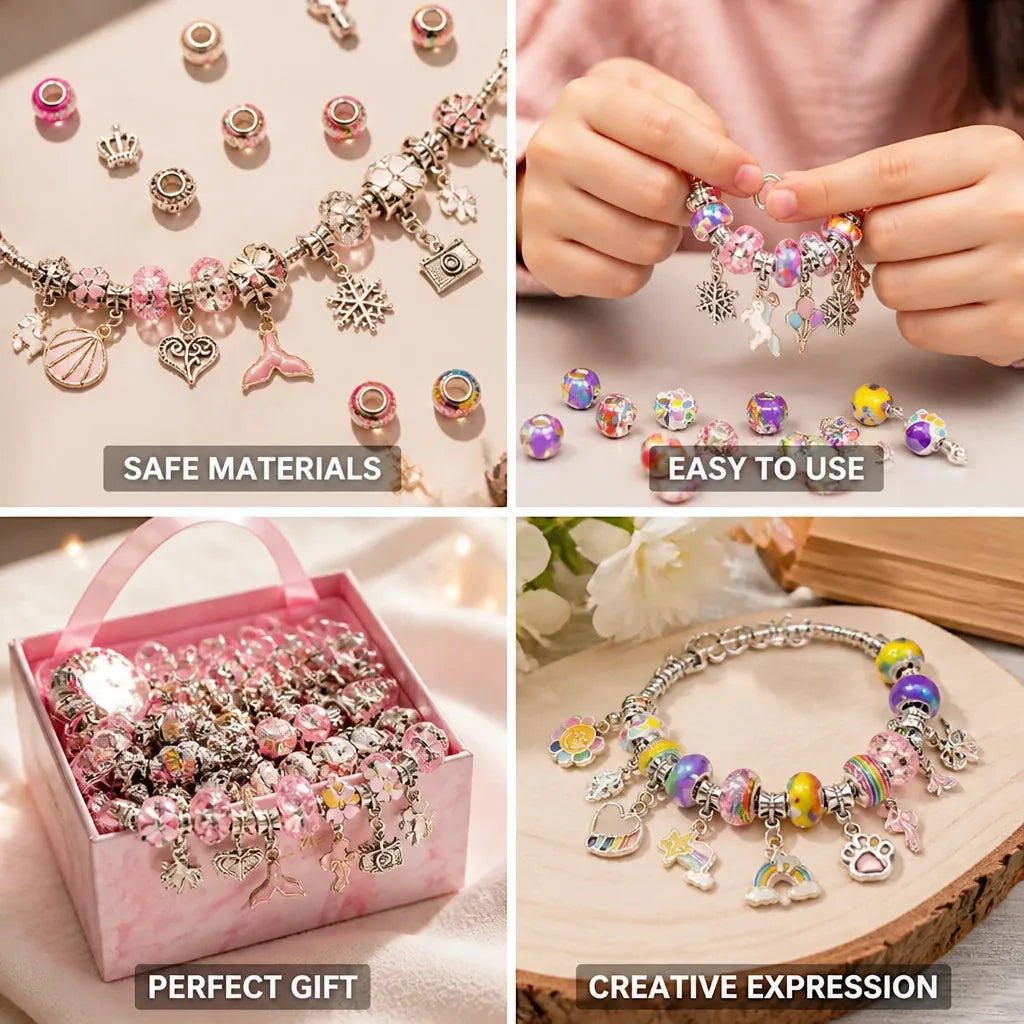 Bracelet Making Kit For Kids Colorful Beads & Metal Charms