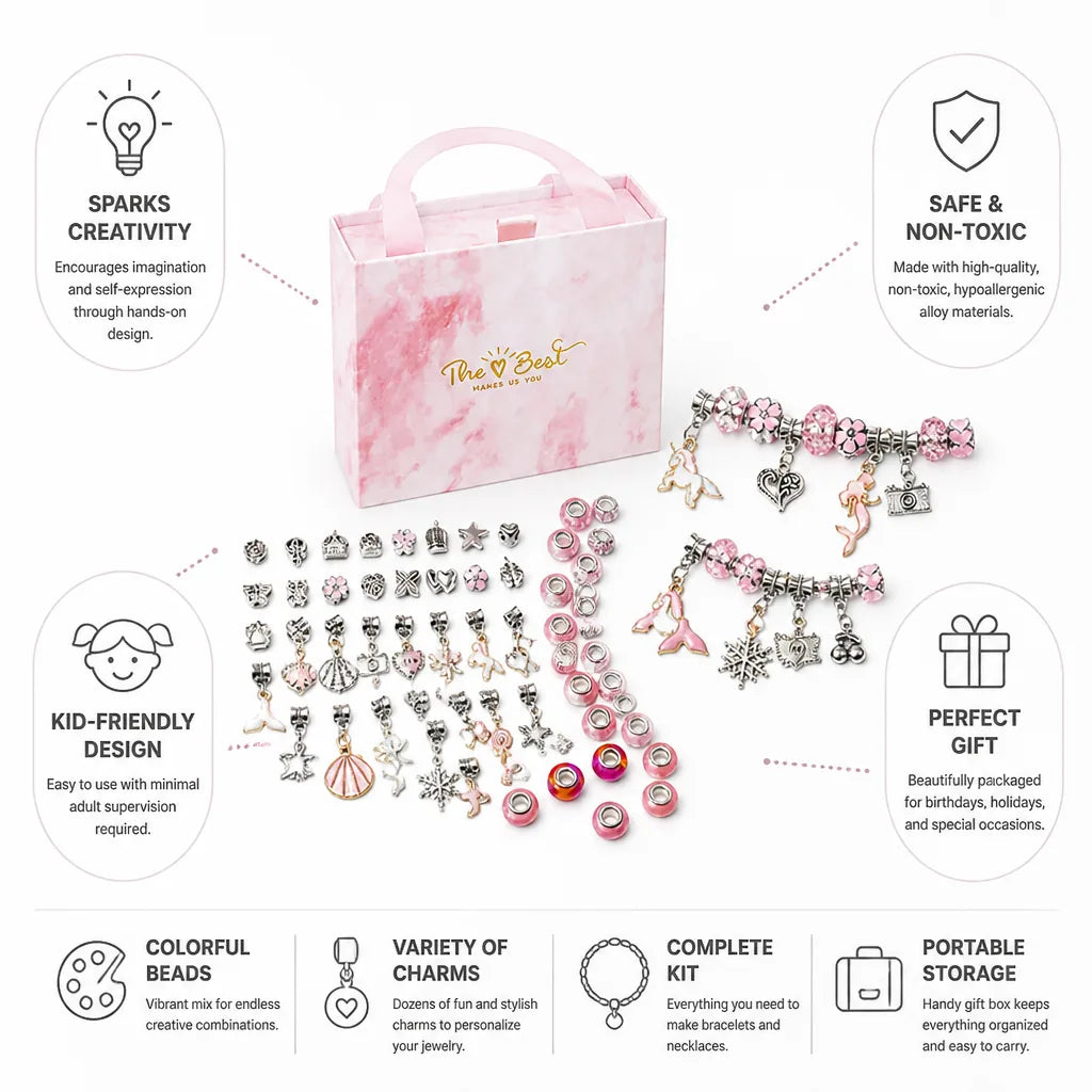Bracelet Making Kit For Kids Colorful Beads & Metal Charms