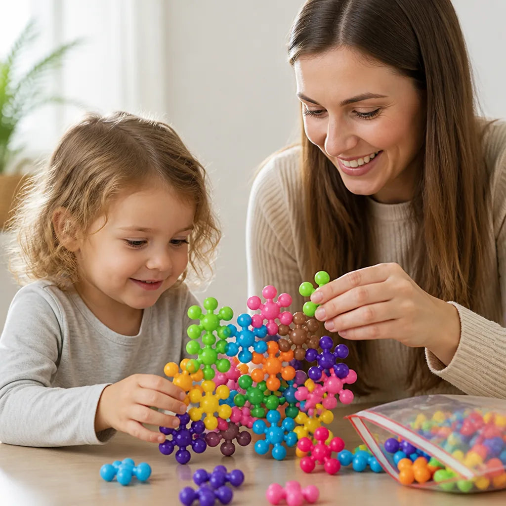 Building Block Set Interlocking Snowflake Multicolor