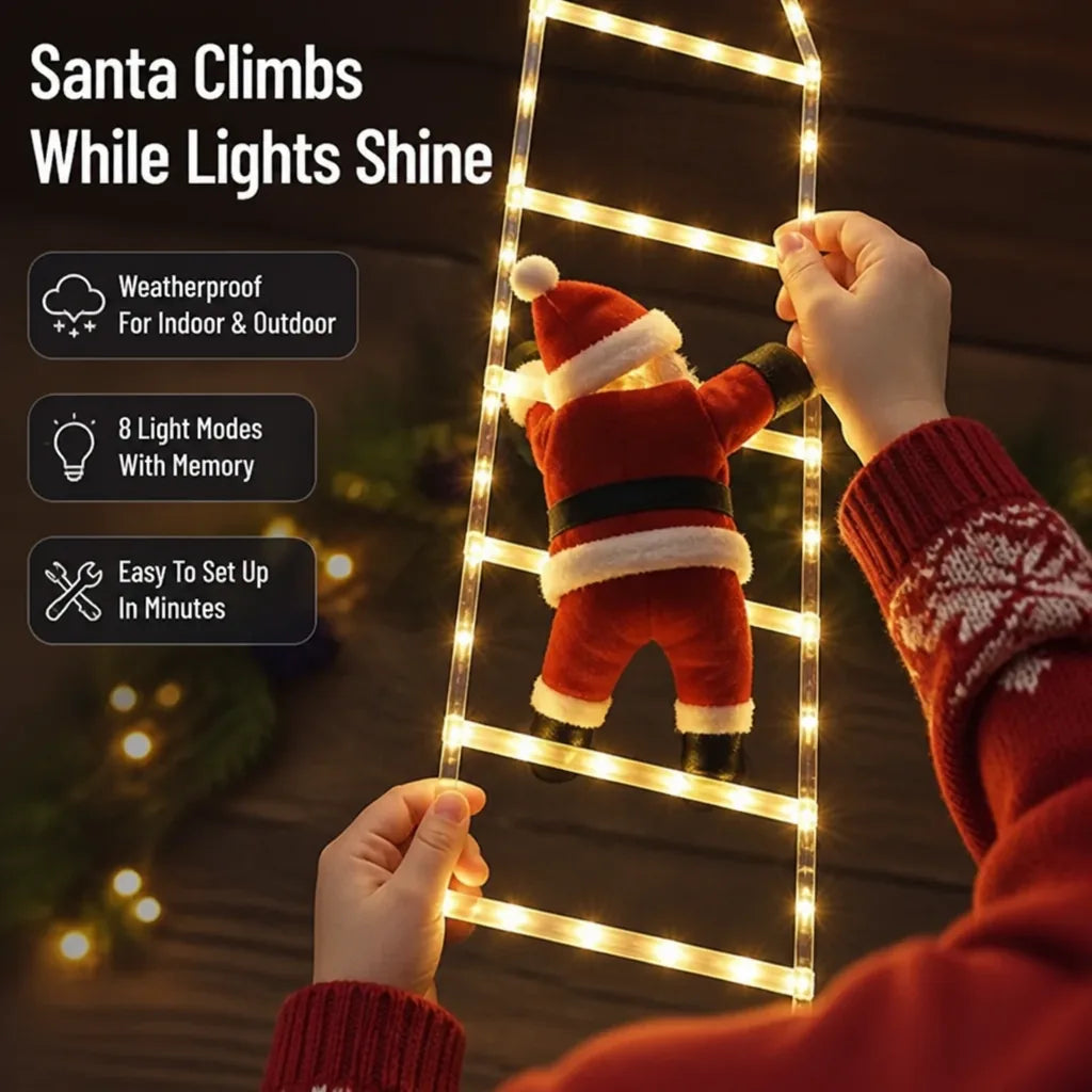 Climbing Santa Decoration LED Ladder Weatherproof 8 Modes