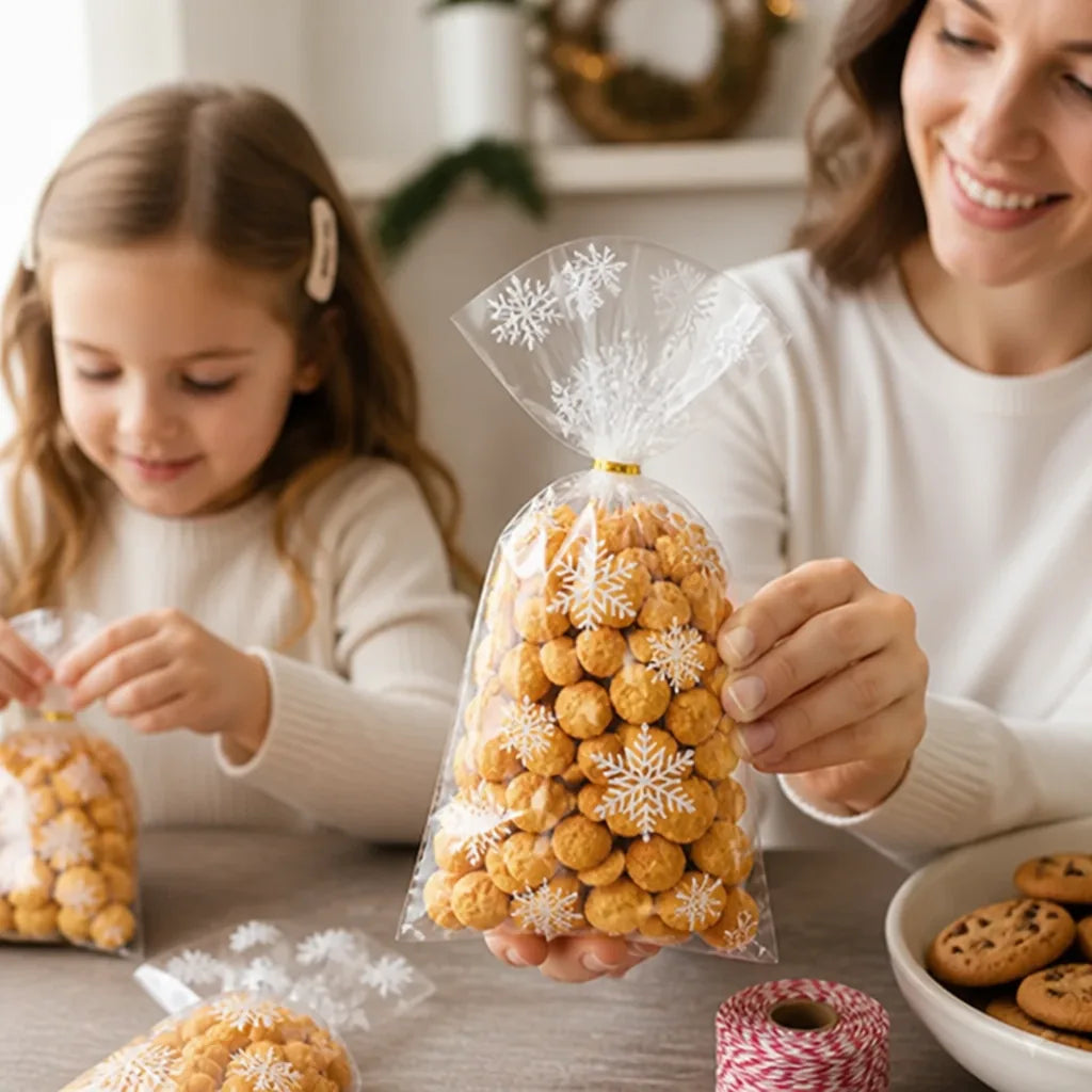 Cookie Bags Transparent Snowflake Self-Adhesive 50-Pack