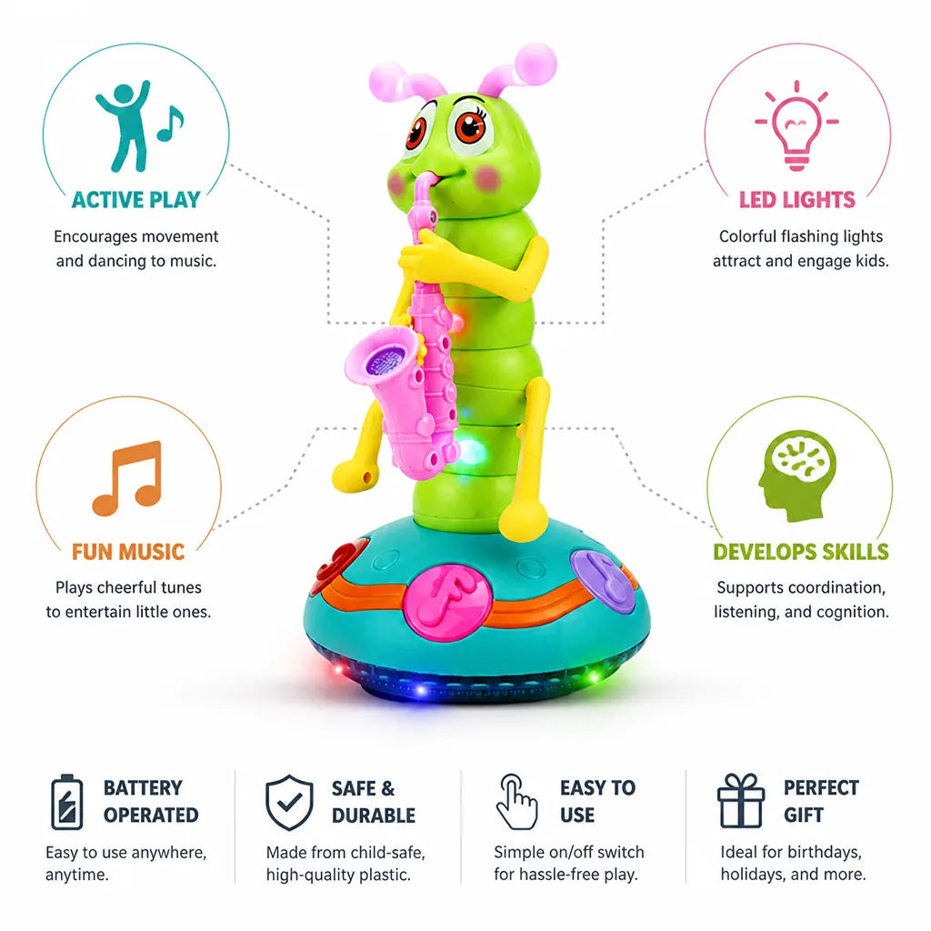 Dancing Caterpillar Toy Music & LED Lights Battery-Operated