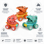 Dinosaur Toy Pull-Back Child-Safe Set of 3