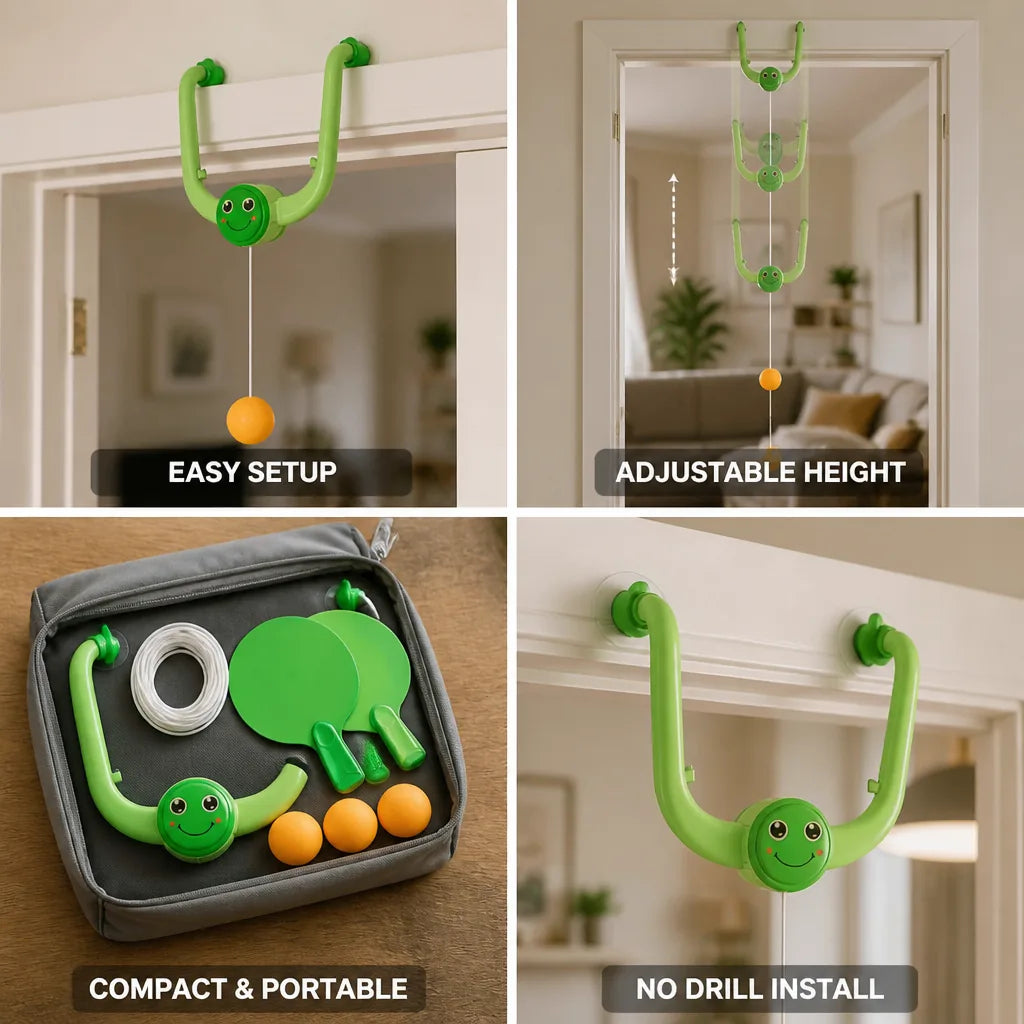 Doorway Ping Pong Set Adjustable Height No-Drill Setup