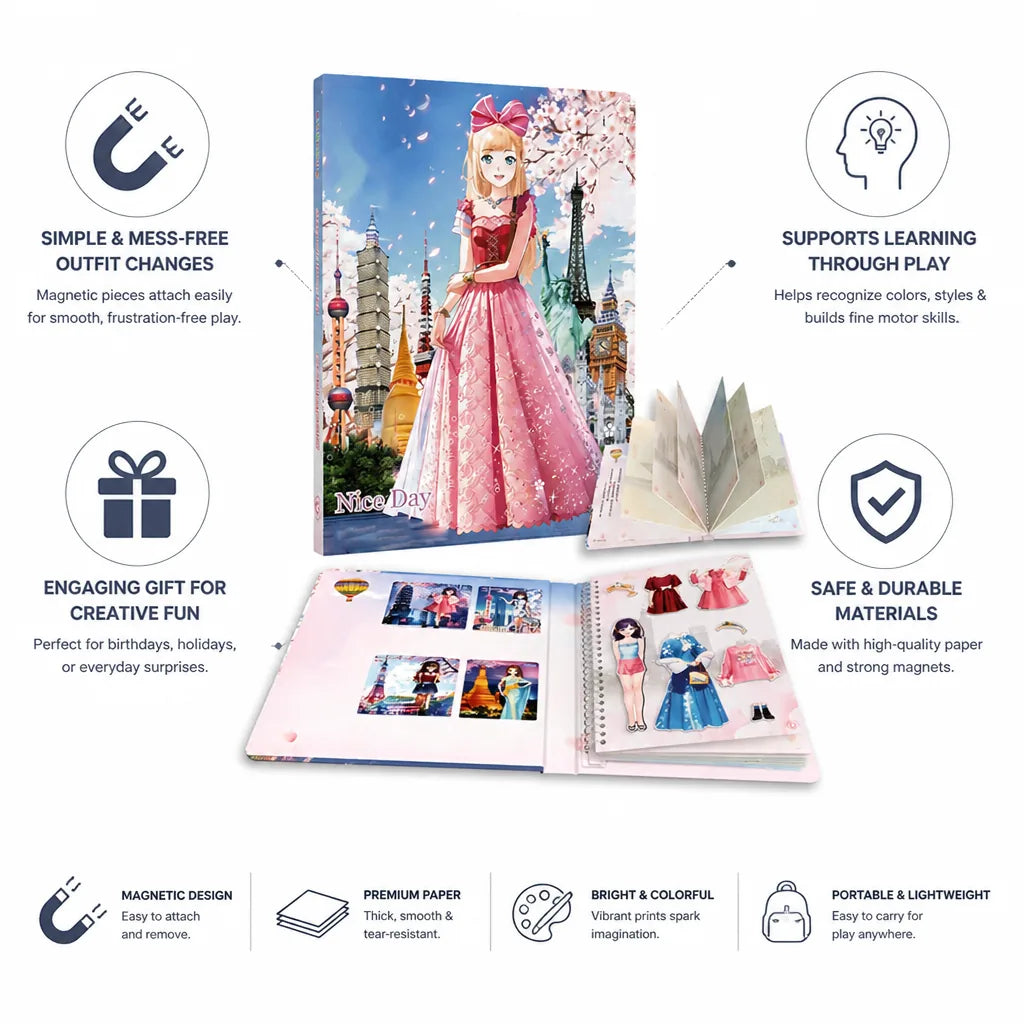 Dress-Up Doll Set Magnetic & Mess-Free Paper Outfits