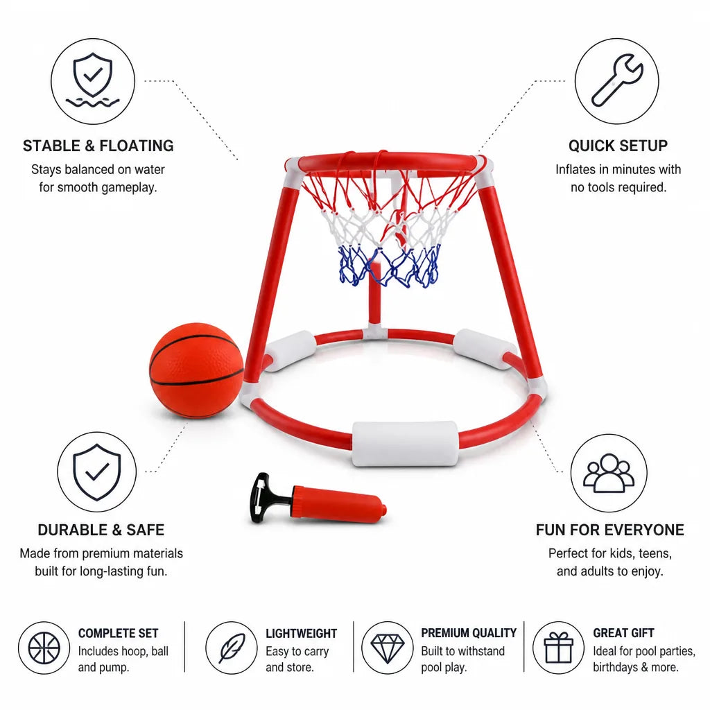 Floating Basketball Hoop Stable Quick Setup Includes Ball