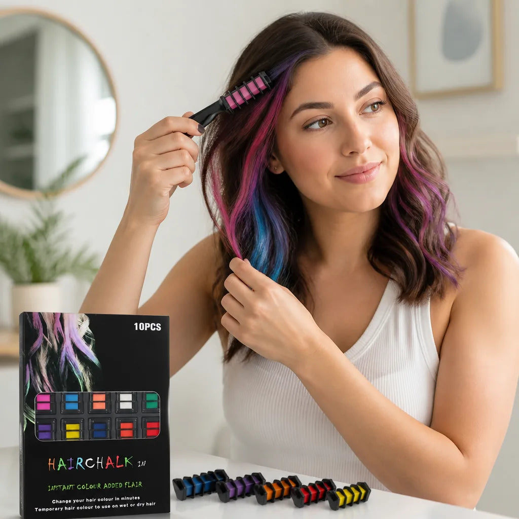 Hair Color Pencils Built-In Comb Washable 10 Colors