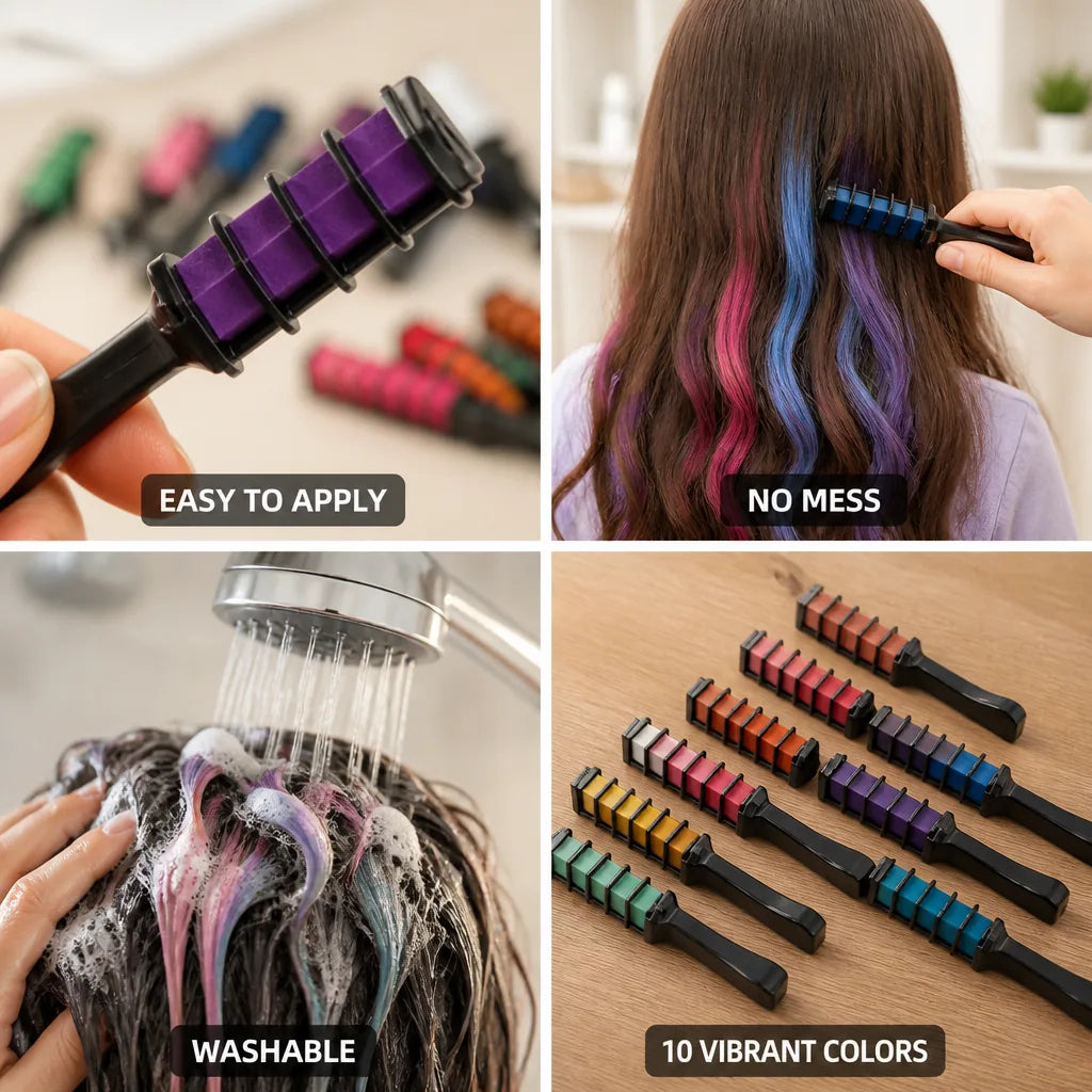 Hair Color Pencils Built-In Comb Washable 10 Colors