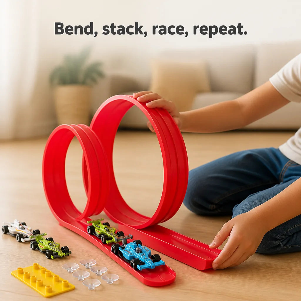 Kids Race Track Set Flexible 4 Die-Cast Cars