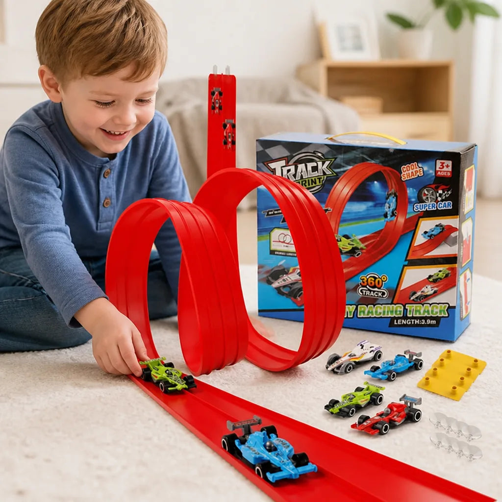 Kids Race Track Set Flexible 4 Die-Cast Cars