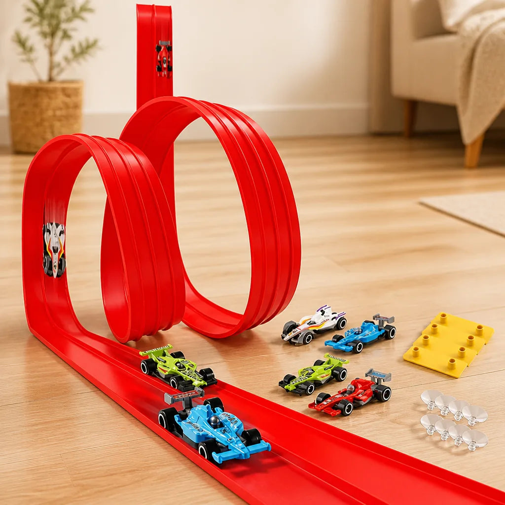 Kids Race Track Set Flexible 4 Die-Cast Cars