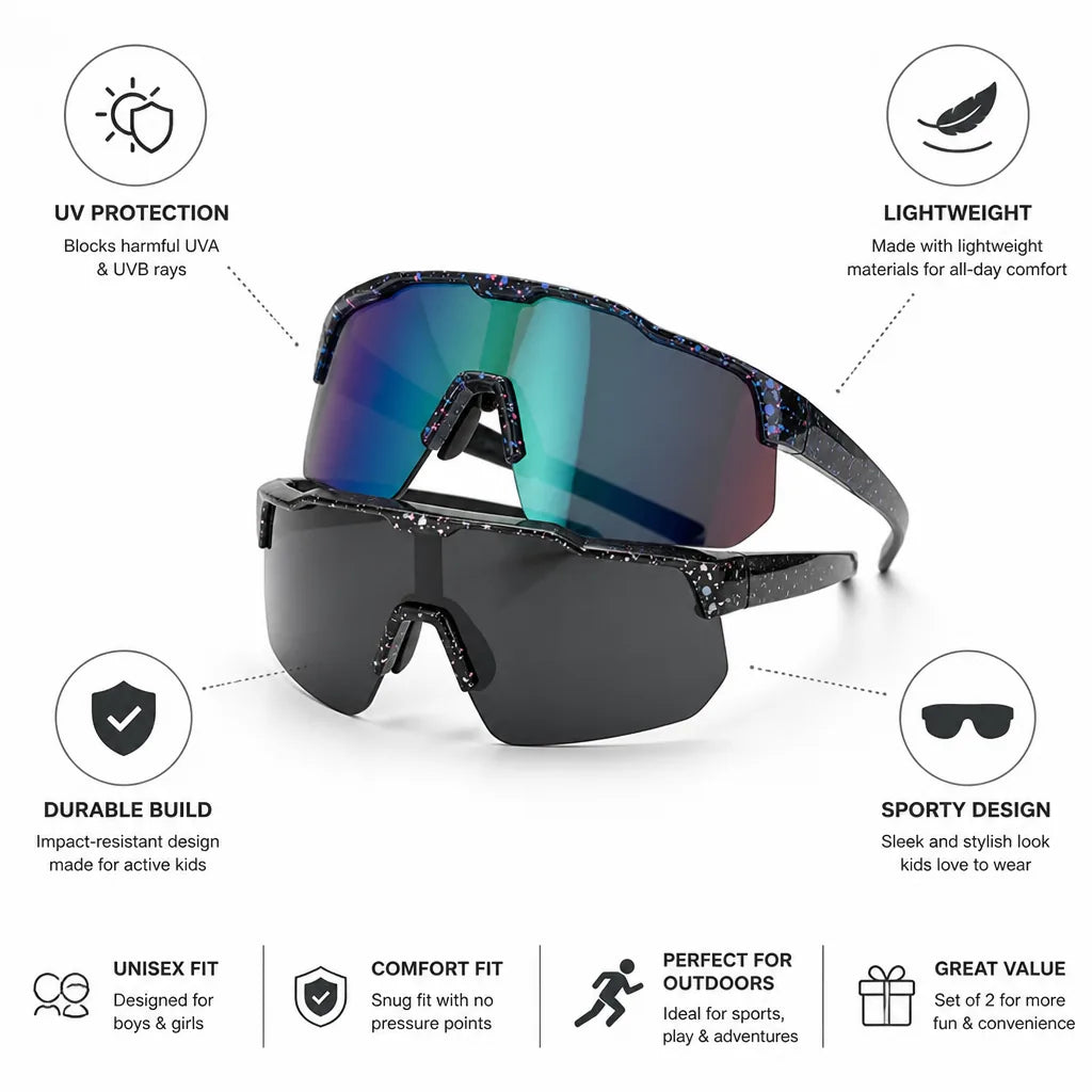 Kids Sunglasses Sporty Lightweight & Comfortable Set of 2