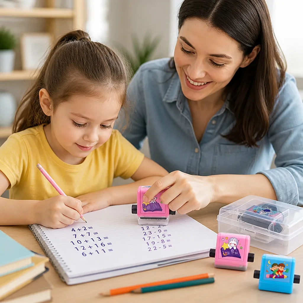 Math Stamp Roller Adjustable 10-Function Refillable Ink