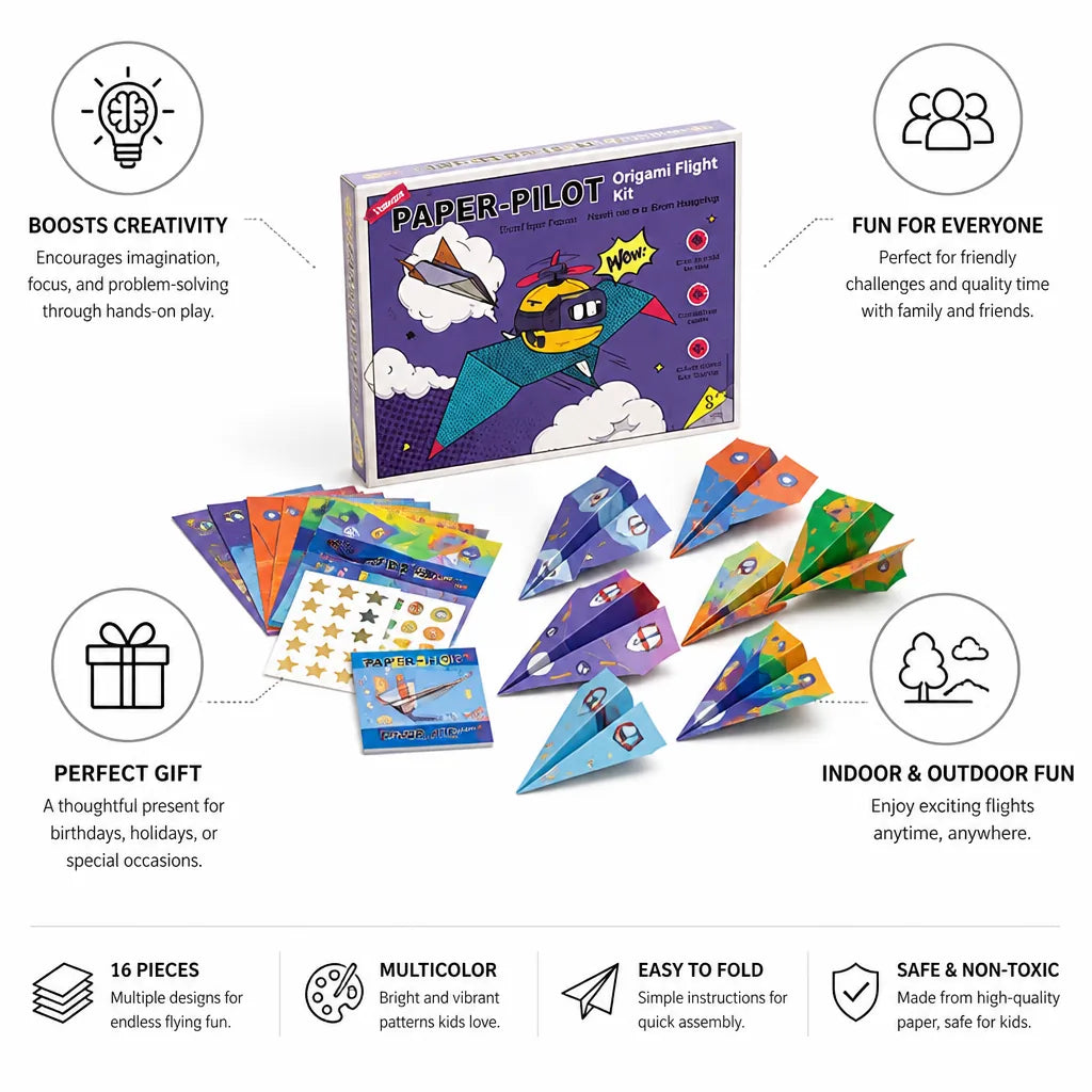 Paper Airplane Kit 16 Piece Multicolored Fold-And-Fly
