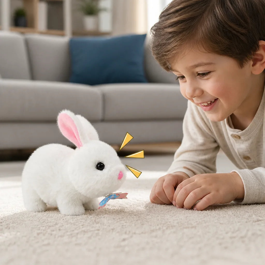 Plush Bunny Toy Walks & Squeaks Battery Operated