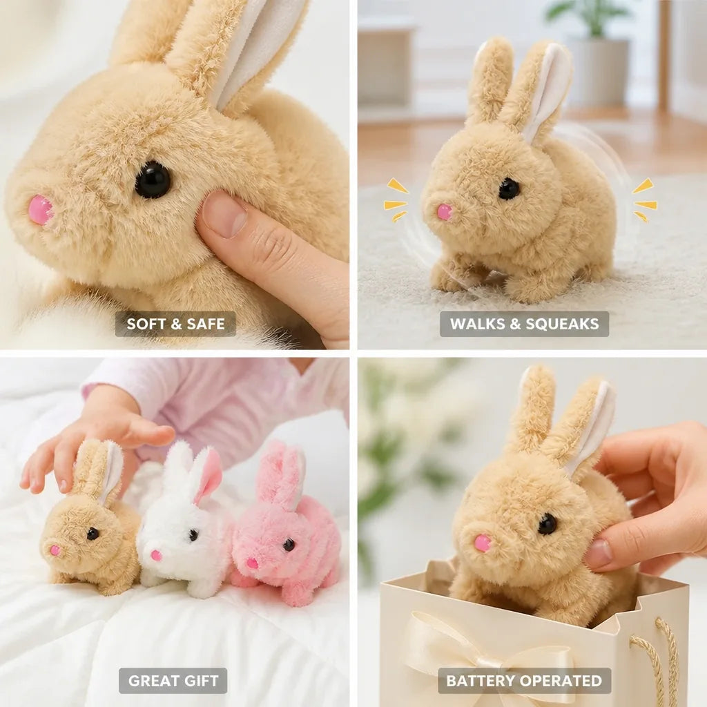 Plush Bunny Toy Walks & Squeaks Battery Operated