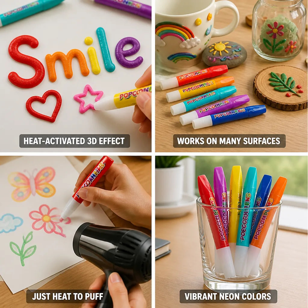 Puffy Art Pens Heat-Activated 3D Neon Set of 6