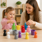 Sorting Cups Wooden Multicolor Stacking Set