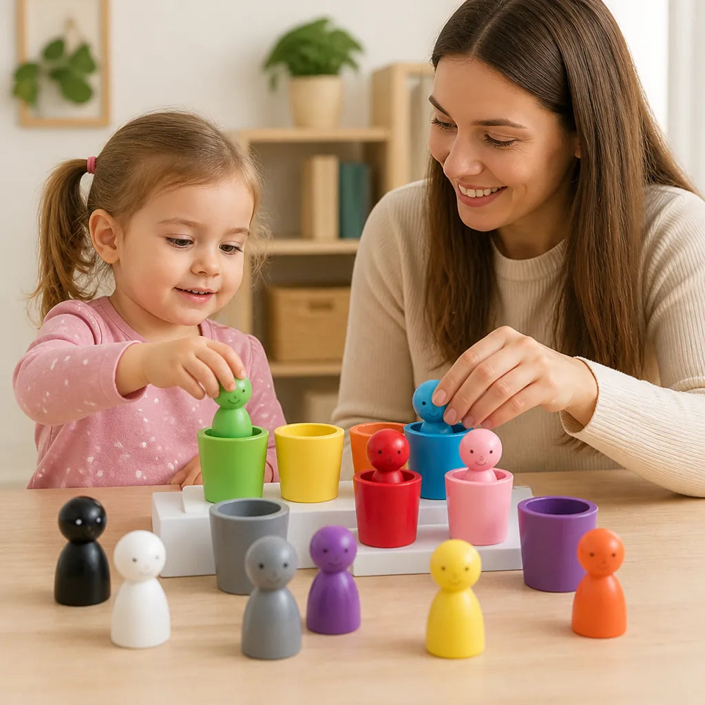 Sorting Cups Wooden Multicolor Stacking Set