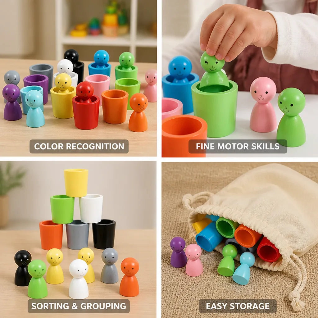 Sorting Cups Wooden Multicolor Stacking Set