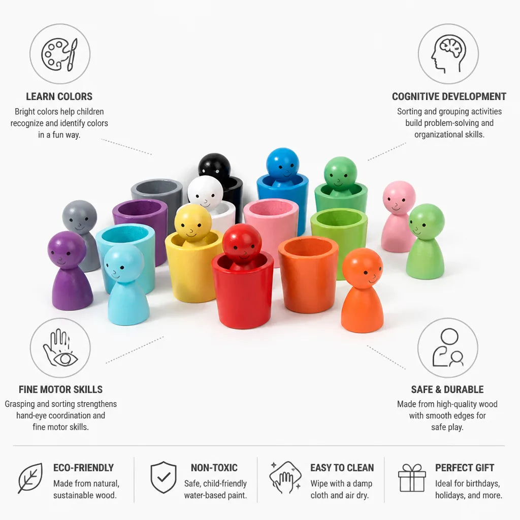 Sorting Cups Wooden Multicolor Stacking Set