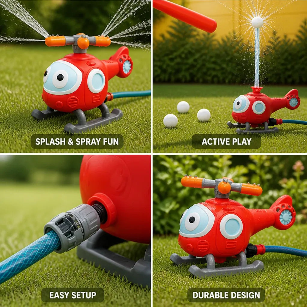 Sprinkler Toy Flying Helicopter With Bat & Ball