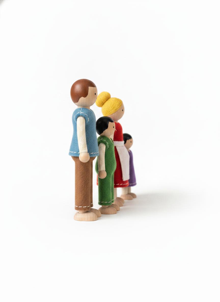 Miniature Wooden Dollhouse Family